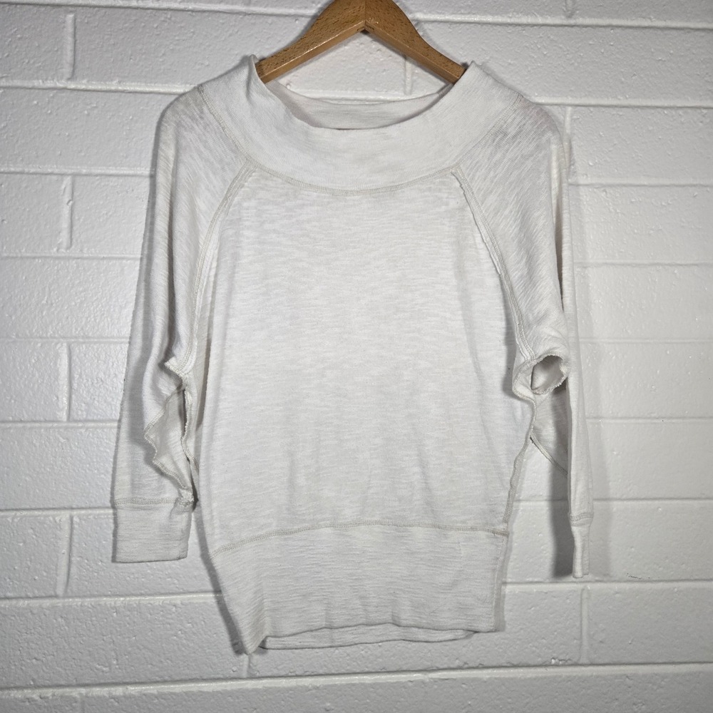 Free People Off The Shoulder Ivory Tall Petite Oversized Sweater Top XS‎ Lounge